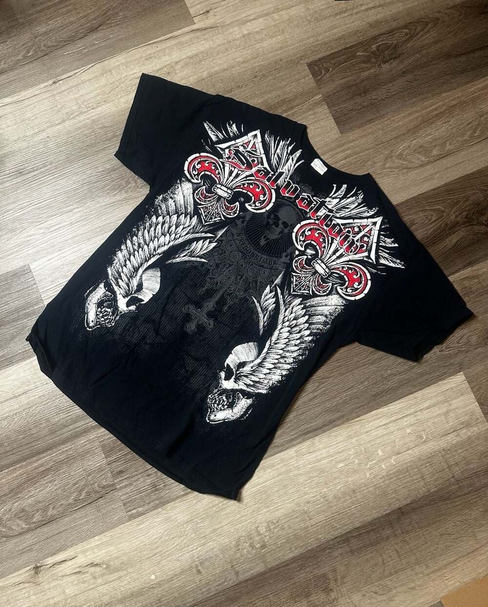 Vintage Y2K Salvation Gothic Skulls Cross Wings Graphic T-Shirt Gildan Heavy Cot